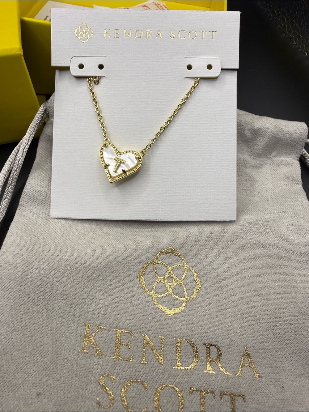 Kendra Scott Gold Ari Heart Necklace with Letter T